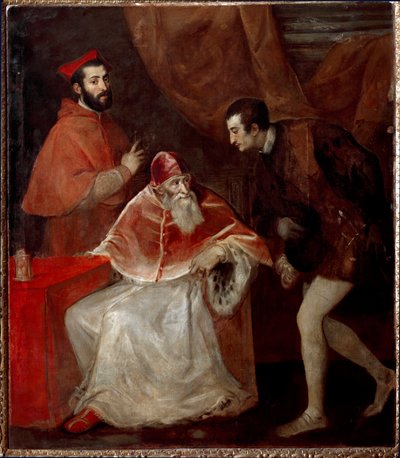 Pál pápa és unokái (Alessandro és Ottavio Farnese) alkotó: Tiziano Vecelli
