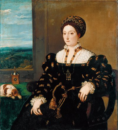 Eleonora Gonzaga (Gonzaga), Urbino hercegnő portréja Tiziano Vecellio Tizianus nevű festménye (kb. 1490-1576) alkotó: Tiziano Vecelli