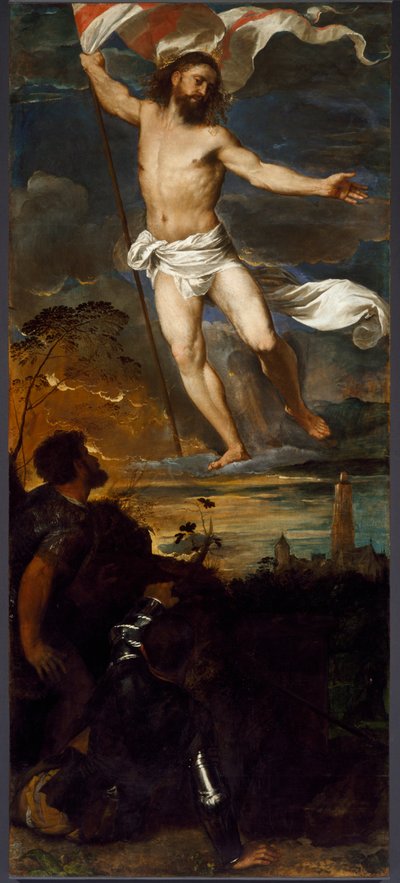 Az Averoldi poliptichon központi panel feltámasztása. Tiziano Vecellio Tizianus (kb. 1490-1576) festménye fára, 16. századi Brescia, Szent Nazzaro és Celso temploma alkotó: Tiziano Vecelli