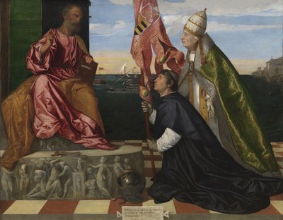 Holland: Jacopo Pesaro, Páfosz püspöke, akit VI. Sándor pápa Szent Péternek ajándékoz Jacopo Pesaro, Páfosz püspöke, akit VI. Sándor pápa Szent Péternek ajándékoz. alkotó: Titian