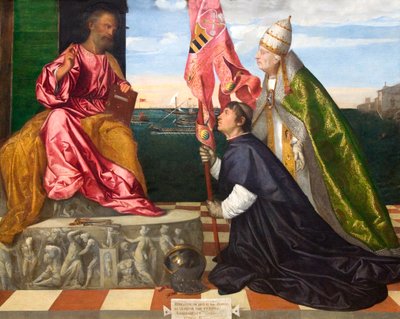 Holland: Jacopo Pesaro, Páfosz püspöke, akit VI. Sándor pápa Szent Péternek ajándékoz Jacopo Pesaro, Páfosz püspöke, akit VI. Sándor pápa Szent Péternek ajándékoz. alkotó: Titian