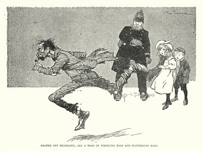 Hanyatt-homlok szaggatottan, örvénylő haj és libbenő rongyok tömege (litho) alkotó: Tom Browne