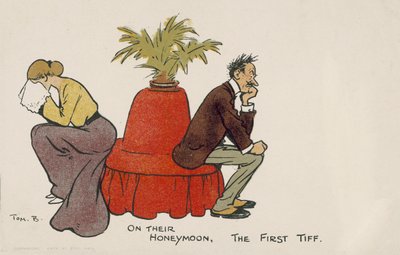Egy nászutas pár első vitája (színes litográfia) alkotó: Tom Browne