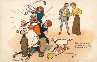 Nagyapa a gyerekekre vigyáz (színes litográfia) alkotó: Tom Browne