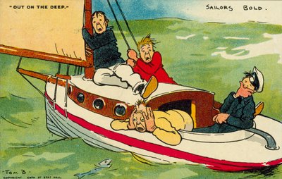 Kint a mélyben: merész tengerészek (színes litográfia) alkotó: Tom Browne