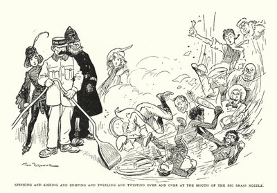 Pörgés és rúgás és ütés, forgás és csavarodás újra és újra a nagy sárgaréz fúvóka szájánál (litho) alkotó: Tom Browne