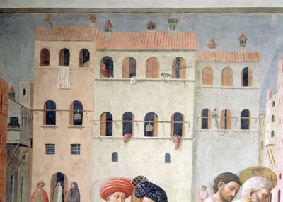 Szent Péter nyomorék gyógyítása és Tabitha felnevelése Részlet a háttér építészetéről, 1427 körüli freskó lásd még 57195 alkotó: Tommaso Masolino da Panicale