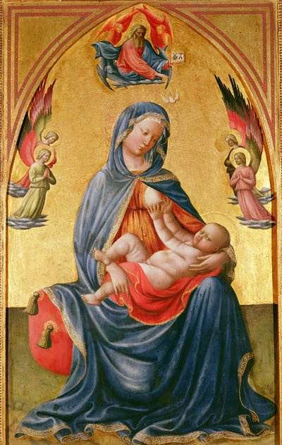 Szűz és gyermek az Atyaistennel, a Szentlélekkel és az angyalokkal alkotó: Tommaso Masolino da Panicale