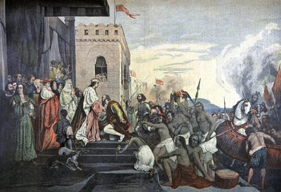 Kolumbusz Kristóf fogadása a spanyol udvarban Barcelonában alkotó: Tony (after) Robert-Fleury