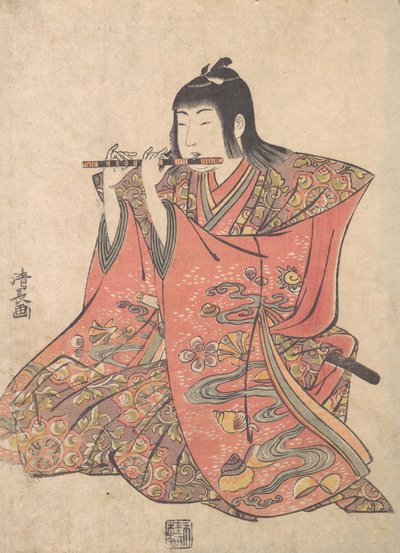 Egy fuvolán játszó fiút ábrázoló baba, kb. 1780. alkotó: Torii Kiyonaga