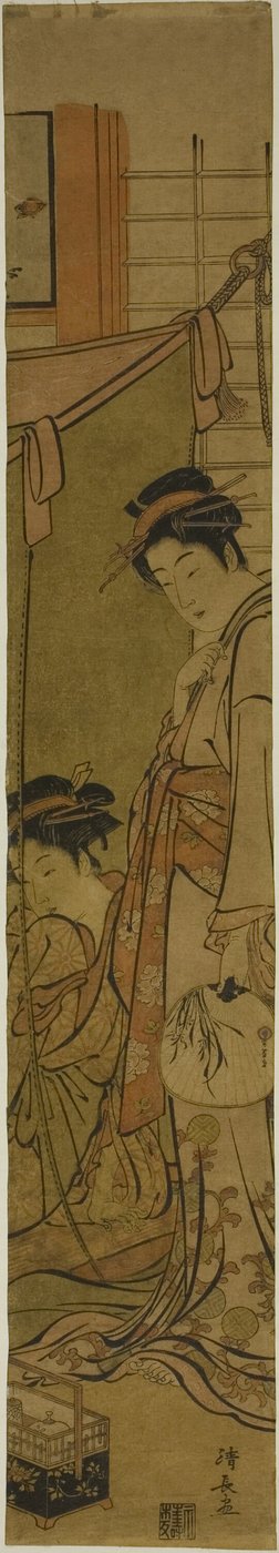 Szúnyoghálón keresztül beszélgető udvarhölgyek alkotó: Torii Kiyonaga
