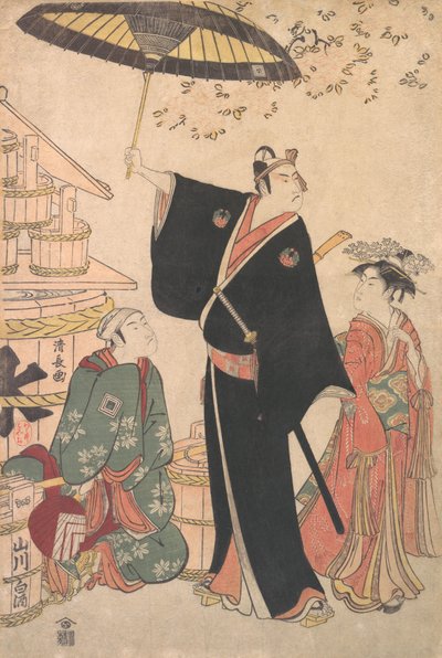 Ichikawa Yaozo III a Sukeroku szerepében a Yukari no Edo-sakura című darabból, más néven... alkotó: Torii Kiyonaga