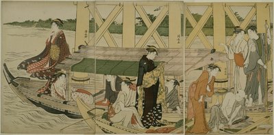 Élményhajók az Azuma híd alatt alkotó: Torii Kiyonaga