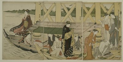 Élményhajók az Azuma híd alatt, 1784 körül alkotó: Torii Kiyonaga