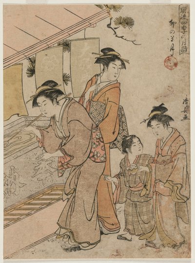 A negyedik hónap a Fashionable Monthly Visits to Temples in the Four Seasons sorozatból, 1784. alkotó: Torii Kiyonaga