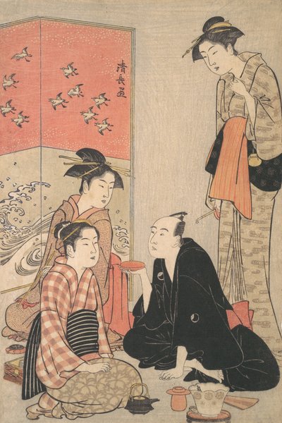 A kabuki színész, Sawamura Sojuro III és a kurtizánok, kb. 1783-84. alkotó: Torii Kiyonaga