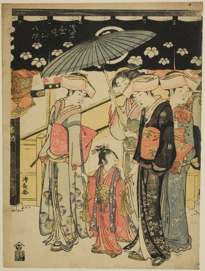 A Nakamise bevásárlóutca, a "Kinryuzan templom nyolc körzete Asakusában (Asakusa Kinryuzan hakkei)" sorozatból alkotó: Torii Kiyonaga