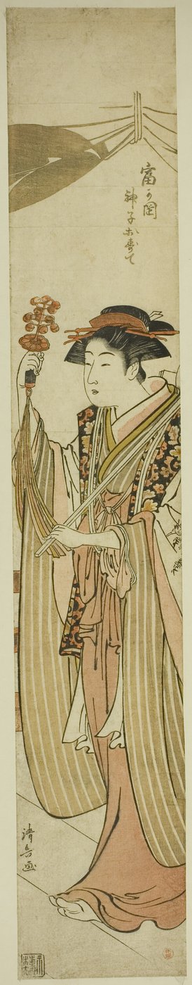 Sh Rene Maita dobja el Tomigaoka Sh Rene-t (Tomigaoka szentély leányzóját dobja el) alkotó: Torii Kiyonaga