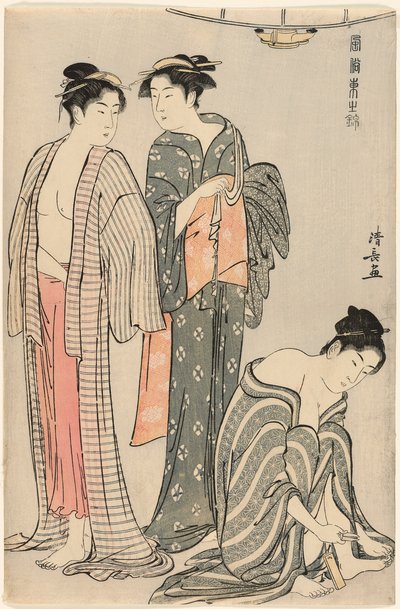 Három nő fürdés után, az "A keleti modorok brokátja (Fuzoku Azuma no nishiki)" sorozatból alkotó: Torii Kiyonaga