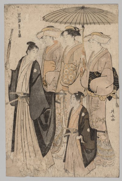 A Yoshiwara nő és a kísérők (a Kelet brokátok a divatban című sorozatból) alkotó: Torii Kiyonaga