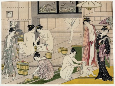 Nők a nyilvános fürdőben. Torii Kiyonaga (1752-1815) japán nyomata, 1785 körül. Torii Iskola (ukiyo-e vagy ukiyo e). alkotó: Torii Kiyonaga