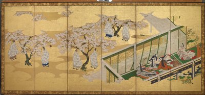 <em>The Tale of Genji</em>, 34. fejezet; Kashiwagi megpillantja a Harmadik Hercegnőt alkotó: Tosa Mitsuoki