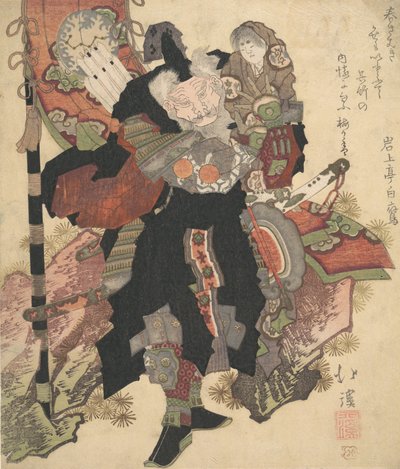 Gyermeket a vállán cipelő kínai harcos, kb. 1825. alkotó: Totoya Hokkei