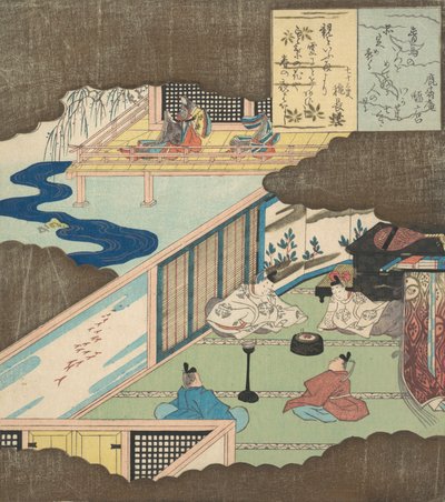 Nemesekkel beszélgető palota belseje, kb. 1820. alkotó: Totoya Hokkei