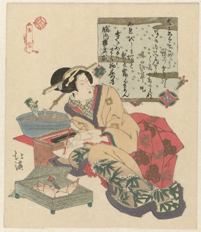A nő levelet ír Môsô (cím a tárgyon) alkotó: Totoya Hokkei