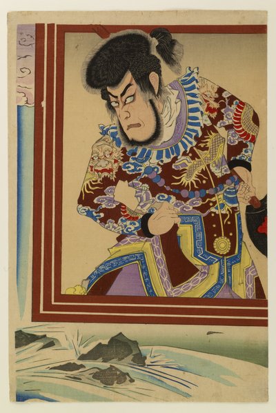 Ichikawa Danjuro Kezori Kuemon kalóz szerepében alkotó: Toyohara Kunichika