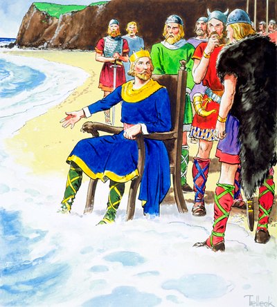 Canute király nem tudta visszatartani a hullámokat, 11. század eleje, 1900 körül alkotó: Trelleek