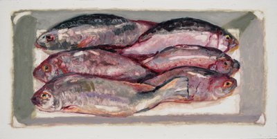 Fish crate 1 (Billingsgate, London), 2016 (olaj, tábla) alkotó: Trevor Burgess
