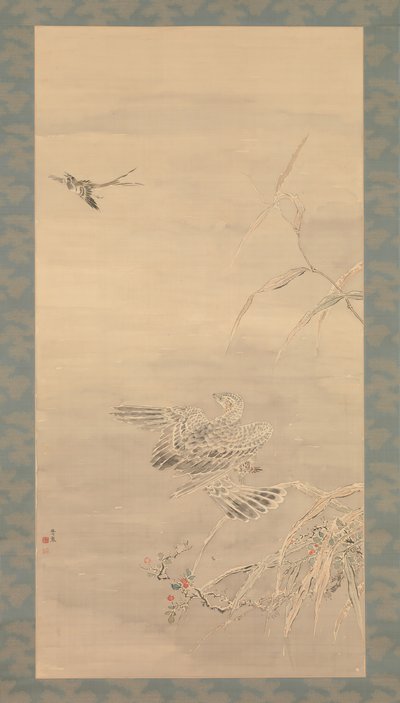 Hawk Grasping a Small Bird, 19. század. alkotó: Tsubaki Chinzan