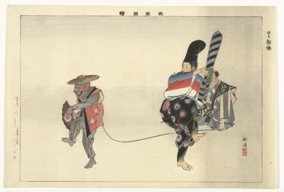 Jelenet a Noh színház Utsubozaru című darabjából Kyogen Utsubozaru (cím az objektumon) Képek a Noh-ról (sorozat címe) Nogaku zue (sorozat címe az objektumon) alkotó: Tsukioka Kogyo