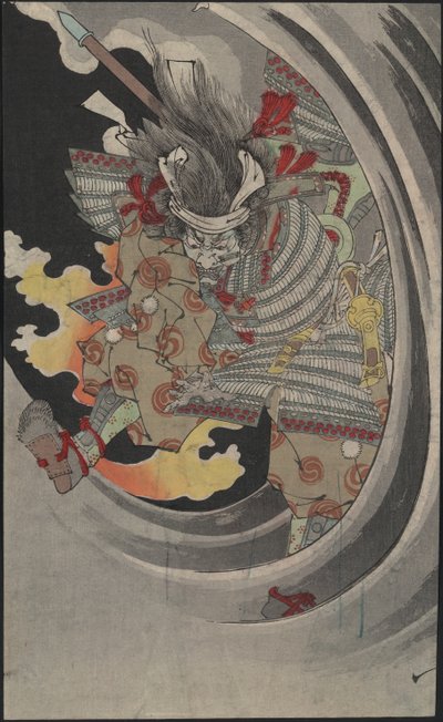 Taira no Tomomori tábornok szelleme a Nunobiki-vízesésnél, 1889. alkotó: Tsukioka Yoshitoshi