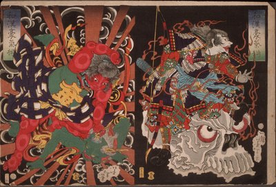 Krieger auf Schädel; Kintoki überwältigt einen Dämon alkotó: Tsukioka Yoshitoshi