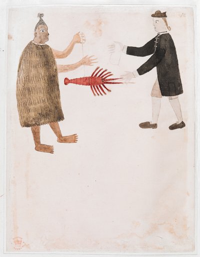 Adja hozzá az MS 15508-at [12. számú rajz] Egy maori, aki rákot keres egy angol haditengerészeti tiszttel, „Cook kapitány első utazását szemléltető rajzok” alkotó: Tupaia Tupaia