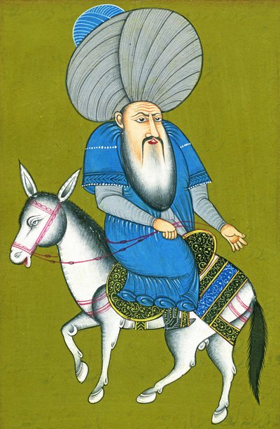 Nasreddin Hodja hátrafelé lovagol (akvarell, papír) alkotó: Turkish School