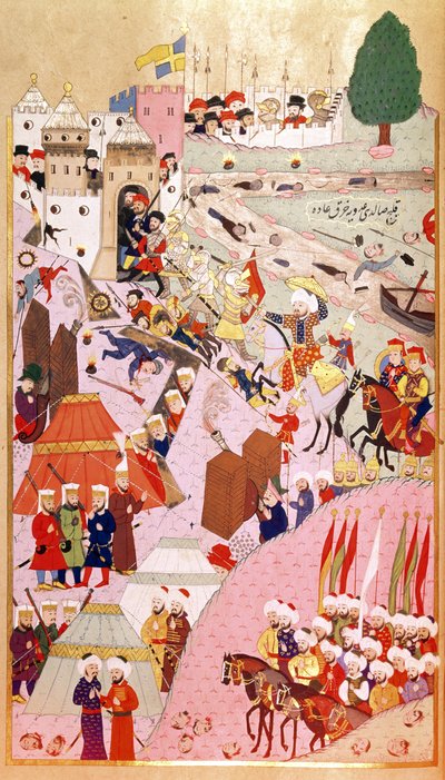 II. Mehmet szultán támadása Belgrád ellen „A hódító” (1432-1481), a „Hunernama”-ból (Mss Hazine. 1524) alkotó: Turkish School