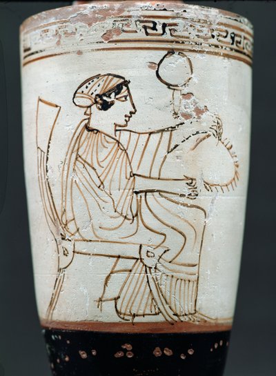 Koszorút font nőt ábrázoló tetőtéri fehér földi lekythos, ie 475-420 körül (kerámia) alkotó: Tymbos Painter