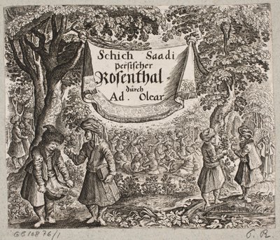 Frontispiece til Adam Olearius, „Perzsa Rosenthal egy zseniális költőtől, Schich Saadi […]”, Schleswig 1660 alkotó: Ubekendt