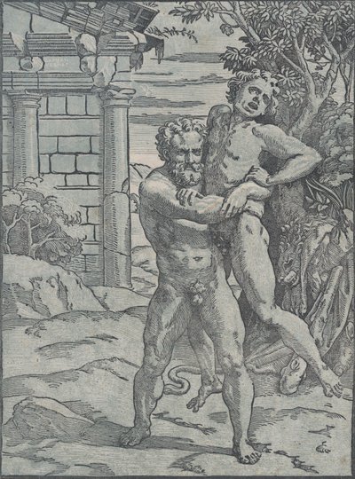 Herkules és Antaeus, kb. 1517-18. alkotó: Ugo da Carpi