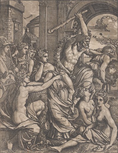 Herkules, aki a mohóságot üldözi a múzsák templomából, kb. 1520-27. alkotó: Ugo da Carpi