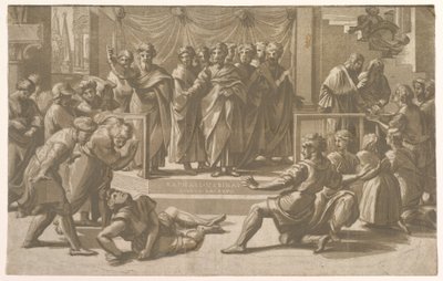 Anániás halála, apostolokkal körülvéve, 1518. alkotó: Ugo da Carpi
