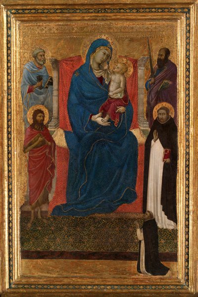 Szűz és gyermek trónol Szent Péterrel, Pállal, Keresztelő Jánossal, Domonkossal és egy domonkossal... alkotó: Ugolino da Siena
