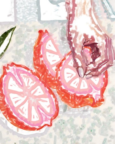 Kéz és rózsaszín citrus alkotó: Uma Gokhale