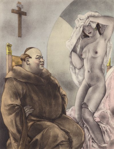 Brunelleschi-illusztráció a Contes et Nouvelles de La Fontaine számára (színes litográfia) alkotó: Umberto (after) Brunelleschi
