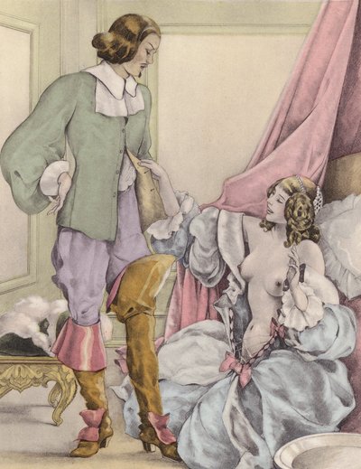 Brunelleschi-illusztráció a Contes et Nouvelles de La Fontaine számára (színes litográfia) alkotó: Umberto (after) Brunelleschi