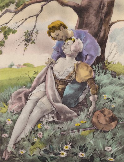Brunelleschi-illusztráció a Contes et Nouvelles de La Fontaine számára (színes litográfia) alkotó: Umberto (after) Brunelleschi