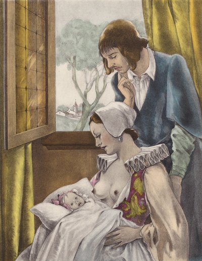 Brunelleschi-illusztráció a Contes et Nouvelles de La Fontaine számára (színes litográfia) alkotó: Umberto (after) Brunelleschi